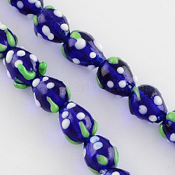 Handmade Lampwork 3D Strawberry Beads, Dark Blue, 10~13x8~10mm, Hole: 2mm