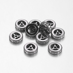 Perles de cubes zircone en laiton , rondelle, gunmetal, 10x3mm, Trou: 1mm