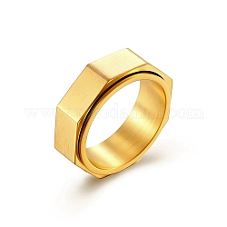Anillo de dedo giratorio de acero titanio octágono liso, Anillo giratorio para calmar la preocupación y la meditación., dorado, nosotros tamaño 9 (18.9 mm)