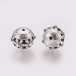 Сплавочные овальные бусины тибетского стиля , полый круглый, античное серебро, 17x14 мм, отверстие : 2 мм