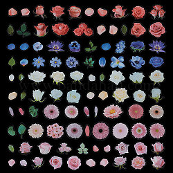 Craspire 5 bolsas 5 estilos pvc plástico floral autoadhesivo pegatinas decorativas, calcomanías impermeables para scrapbooking, diy artesanal, rectángulo y patrón de flores, color mezclado, 23~120x11~95x0.1mm, 1 bolsa / estilo