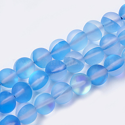 Synthetic Moonstone Beads Strands, Holographic Beads, Dyed, Frosted, Round, Royal Blue, 8mm, Hole: 0.7mm, 47~48pcs/strand, 15 inch