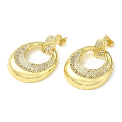 Twist Donut Clear Cubic Zirconia Stud Dangle Earrings, Brass Earrings for Women, Real 16K Gold Plated, 35x25mm