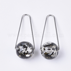 Прозрачные смоляные подвески, с 304 треугольным кольцом из нержавеющей стали, круглые, цвет нержавеющей стали, чёрные, 47x18 мм, треугольное кольцо: толщиной 1 мм, бусина : 16 mm