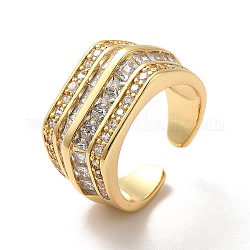 Открытое кольцо-манжета с несколькими линиями из прозрачного кубического циркония, ионное покрытие (ip) латунное широкое кольцо для женщин, реальный 18k позолоченный, размер США 6 3/4 (17.1 мм)