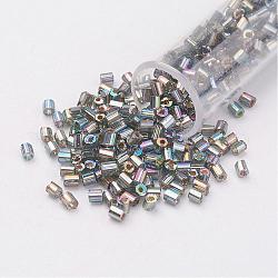 11/0 perles de rocaille en verre à deux trous ronds, hexagone, Argenté, arc-en-ciel plaqué, gris clair, 2x2mm, trou: 0.5 mm, environ 41000 pièces / livre