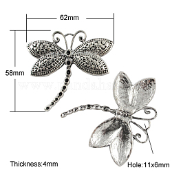 Tibetan Style Pendants, Cadmium Free & Lead Free, Dragonfly, Antique Silver, 58x62x4mm, Hole: 11x6mm, Fit for 3~1mm Rhinestone