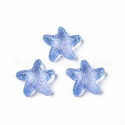 Translucent Acrylic Cabochons, with Glitter Powder, Starfish, Cornflower Blue, 20.5x21x7.5mm