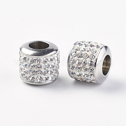 Abalorios europeos de 304 acero inoxidable, con el grado de un diamante de imitación, Abalorios de grande agujero, barril, cristal, 10x9.5mm, agujero: 5 mm