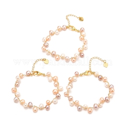 Bracciali con perle naturali, con catena in ottone, vero placcato oro 18k, colorato, 6.57~6.81 pollice (167~173 mm)