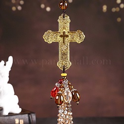 Крест с кисточкой стеклянная подвеска украшения, для украшения внутреннего зеркала автомобиля, золотые, 320 мм