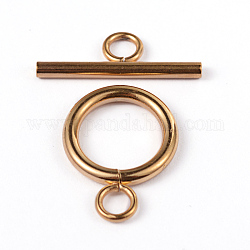 Placcatura ionica (ip) 304 fermagli ad anello in acciaio inossidabile, oro, Anello: 19x14x2 mm, bar: 20x7x2 mm, Foro: 3 mm