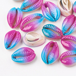 Spray Paint Cowrie Shell Beads, Two Tone, No Hole/Undrilled, Deep Sky Blue, 20~30x13~21x5~10mm