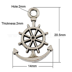 Tibetan Style Alloy Anchor with Helm Pendants, Cadmium Free & Nickel Free & Lead Free, Antique Silver, 20.5x14x2mm, Hole: 2mm