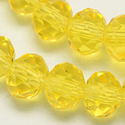 Handmade Glass Beads, Faceted Rondelle, Yellow, 8x6mm, Hole: 1mm, about 68~70pcs/strand