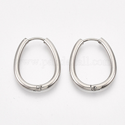 201 Stainless Steel Huggie Hoop Earrings, with 304 Stainless Steel Pins, Oval, Stainless Steel Color, 12 Gauge, 23x18.5x2mm, Pin: 1mm