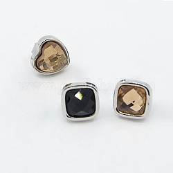 304 Stainless Steel Heart and Square Slide Charms, with Glass Cabochons, Mixed Color, 16x16x12mm, Hole: 4mm