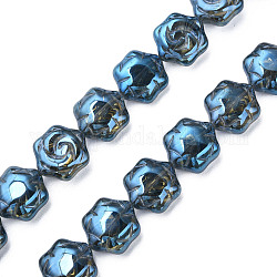 Chapelets de perles en verre électroplaqué, perle plaquée lustre, fleur, bleu acier, 16x14.5x7.5mm, Trou: 1mm, Environ 40 pcs/chapelet, 24.80 pouce (63 cm)