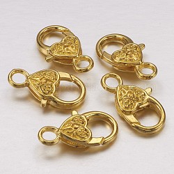 Tibetischen Stil Herz Karabinerverschlüsse, cadmiumfrei und bleifrei, golden, 26.5x14x6 mm, Bohrung: 4 mm