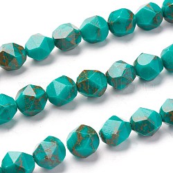 Perles de turquoise ligne or synthétique, étoiles coupées perles rondes, facette, teinte, vert de mer clair, 10mm, Trou: 1.2mm, Environ 39 pcs/chapelet, 15.75 pouce (40 cm)