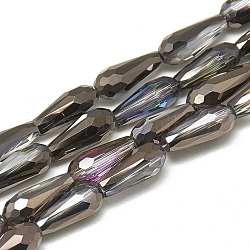 Electroplate Glass Beads Strands, Faceted Teardrop, Black, 9~9.5x4mm, Hole: 1mm, about 72pcs/strand, 25.98 inch
