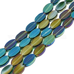 Brins de perles de verre transparentes peintes, ovale, verge d'or, 10x6x3mm, Trou: 1mm, Environ 54~60 pcs/chapelet, 20.47~23.62'' (52~60 cm)