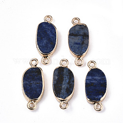 Connecteurs de liens naturels lapis lazuli, avec boucles en fer doré clair, ovale, 23~24x9.5x3.5mm, Trou: 1.8mm
