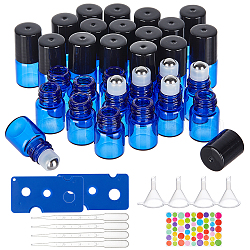 Bouteilles à roulettes en verre benecreat, avec ouvre-bouteilles en plastique et compte-gouttes et trémie à entonnoir, Adorables autocollants de couleur arc-en-ciel, bleu, 16x34mm, Trou: 7mm, capacité: 2 ml (0.06 oz liq.)