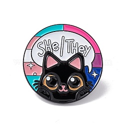 Pin esmaltado gato con palabra ella/ellos, Broche de aleación negra de electroforesis para ropa de mochila, colorido, 30x1.5mm