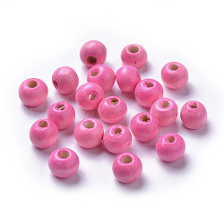 Perles en bois naturel teint, ronde, sans plomb, rose, 8x7mm, Trou: 3mm