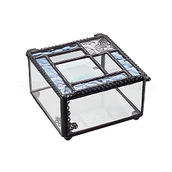 ブリキのジュエリーボックス  ガラスと  正方形  コーンフラワーブルー  9x8x5cm