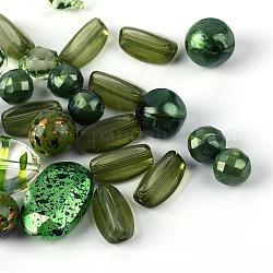 Abalorios de acrílico, formas mixtas, verde oliva oscuro, 5.5~28x6~20x3~11mm, agujero: 1~5 mm