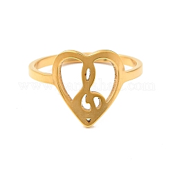 イオンプレーティング(ip) 音符の指輪が付いたステンレス製のハート201個  女性のためのバレンタインデージュエリー  ゴールドカラー  usサイズ6（16.5mm）