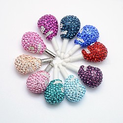Austrian Crystal Mobile Dustproof Plugs, with Plastic Pins and Polymer Clay, Skull, Mixed Color, 31x13x14mm, Pin: 3mm