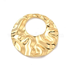 Baño de iones (ip) 304 colgantes de acero inoxidable, textura, encanto de anillo redondo, real 18k chapado en oro, 35x34.5x2.5mm, agujero: 15.5 mm
