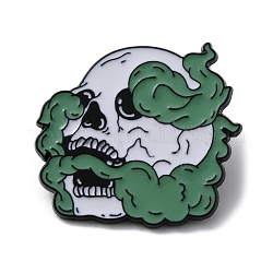 Broschennadeln mit rauchigem Totenkopf aus Halloween-Legierung, Emaille, für Rucksack, Kleidung, grün, 27x30x1.5 mm