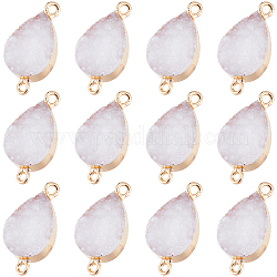 SUNNYCLUE 1 Box 12Pcs White Druzy Charms Agate Charms Gold Alloy Quartz Crystal Gemstone Teardrop Connectors Charm Bulk for Jewelry Making Charms Women DIY Necklaces Earrings Bracelets Crafts Adults