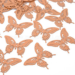 Spray Painted 430 Stainless Steel Filigree Joiners Links, Etched Metal Embellishments, Butterfly, Light Salmon, 35x44x0.4mm, Hole: 1~1.6mm