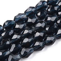 Transparent Glass Bead Strands, Faceted Drop, Prussian Blue, 8x6mm, Hole: 1mm, about 65pcs/strand, 17.99 inch(45.7cm)