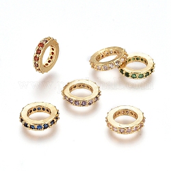 Golden Plated Brass Micro Pave Cubic Zirconia Ling Rings, Long-Lasting Plated, Ring, Mixed Color, 8x2mm, Inner Diameter: 5mm