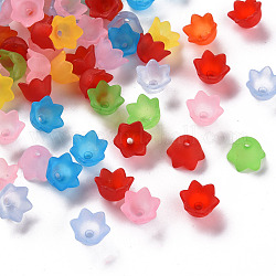 Transparent Acrylic Beads Caps, Tulip Flower, Lily of the Valley, Frosted, Mixed Color, 10x6mm, Hole: 1.5mm, about 2100pcs/500g