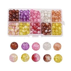 Transparente Crackle Glasperlen, Runde, Mischfarbe, 8 mm, Bohrung: 1.3~1.6 mm, ca. 200~205 Stk. / Kasten