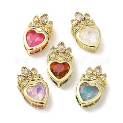 Rack Plating Brass Cubic Zirconia Pendants, with Resin, Long-Lasting Plated, Lead Free & Cadmium Free, Real 18K Gold Plated, Heart, Mixed Color, 21.5x13x8mm, Hole: 6x3mm and 4.5x3mm