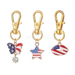 Independence Day Alloy Enamel Pendant Decorations, Butterfly Star Lip Pendant Ornament with Crystal Rhinestone, Golden, 46~53mm, Pendant: 13.5~21x15.5~18x1.5~4mm