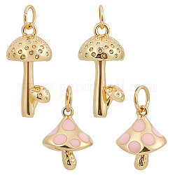 Beebeecraft 8Pcs 2 Style 18K Gold Plated Mushroom Charms Enamel Pink Mushroom Pendant Charms with Jump Ring for Jewelry Making Necklace Bracelet DIY Crafts
