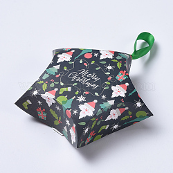 星形のクリスマスギフトボックス  リボン付き  ギフトラッピングバッグ  プレゼント用キャンディークッキー  濃い緑  12x12x4.05cm