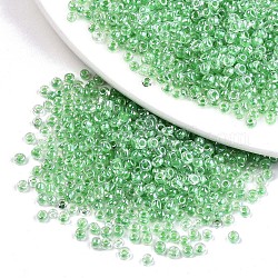 12/0 perles de rocaille en verre, lustre des couleurs intérieures transparentes, trou rond, ronde, lime green, 12/0, 2~2.5x1.5~2mm, Trou: 0.8mm, environ 30000 pcs / sachet 