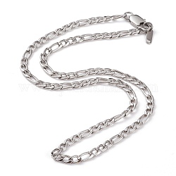 304 collar de cadena figaro de acero inoxidable para mujer, con cierre de langosta, color acero inoxidable, 17.91 pulgada (45.5 cm)