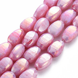 Mèches de perles de verre craquelé peintes au four opaque, facette, de couleur plaquée ab , graines de melon, rouge indien, 9x6x4.5mm, Trou: 1.2mm, Environ 50 pcs/chapelet, 17.32 pouces (44 cm)