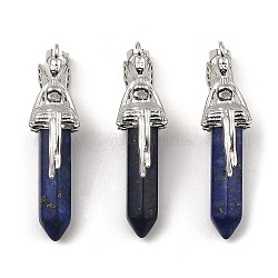 Natural Lapis Lazuli Dyed Pointed Pendants, Faceted Bullet Charms, with Rack Plating Platinum Plated Brass Fairy, 24x13mm, Hole: 5x8mm